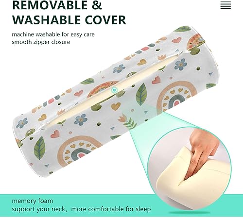 Miniatura 3 de Turtle Rainbow Flowers Bolster Pillow for Reading Neck Roll Pillows for Pain Relief Round Pillow Covers Decorative for Memory Foam Back Support