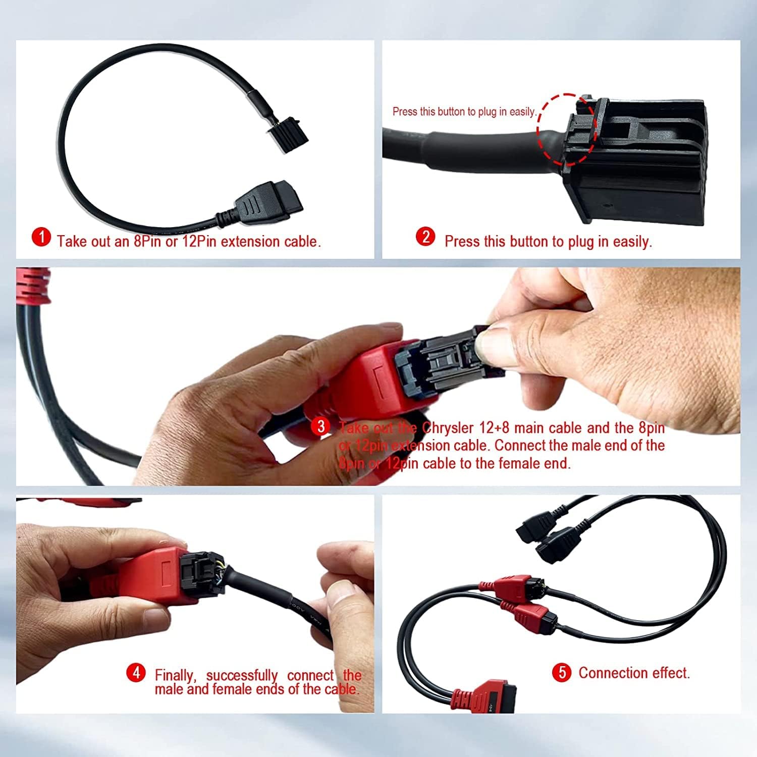 Step-by-step connection guide for the extension cable