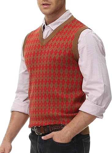Miniatura 6 de PJ PAUL JONES Chaleco casual de rombos con cuello en V, sin mangas, para hombre
