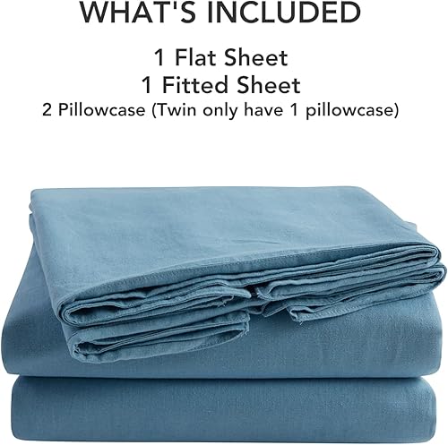 Miniatura 6 de DAPU Juego de sábanas de lino de color sólido, suaves y transpirables, 4 piezas, ropa de cama de mezcla de lino francés hipoalergénico de mezcla de