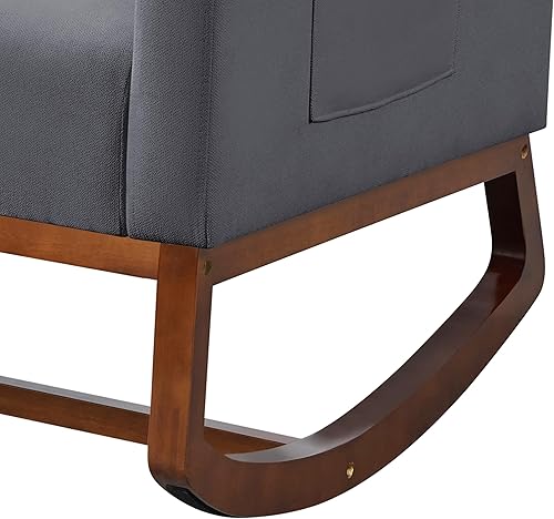 Miniatura 8 de Topeakmart Mecedora tapizada para guardería, moderna con patas de madera, bolsillo lateral, sillón mecedor para guardería, sala de estar,