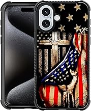 DAIZAG Case Compatible with iPhone 16,Wooden Cross Power American Flag Pattern Design,Case for iPhone 16 Cases,All-Round P...