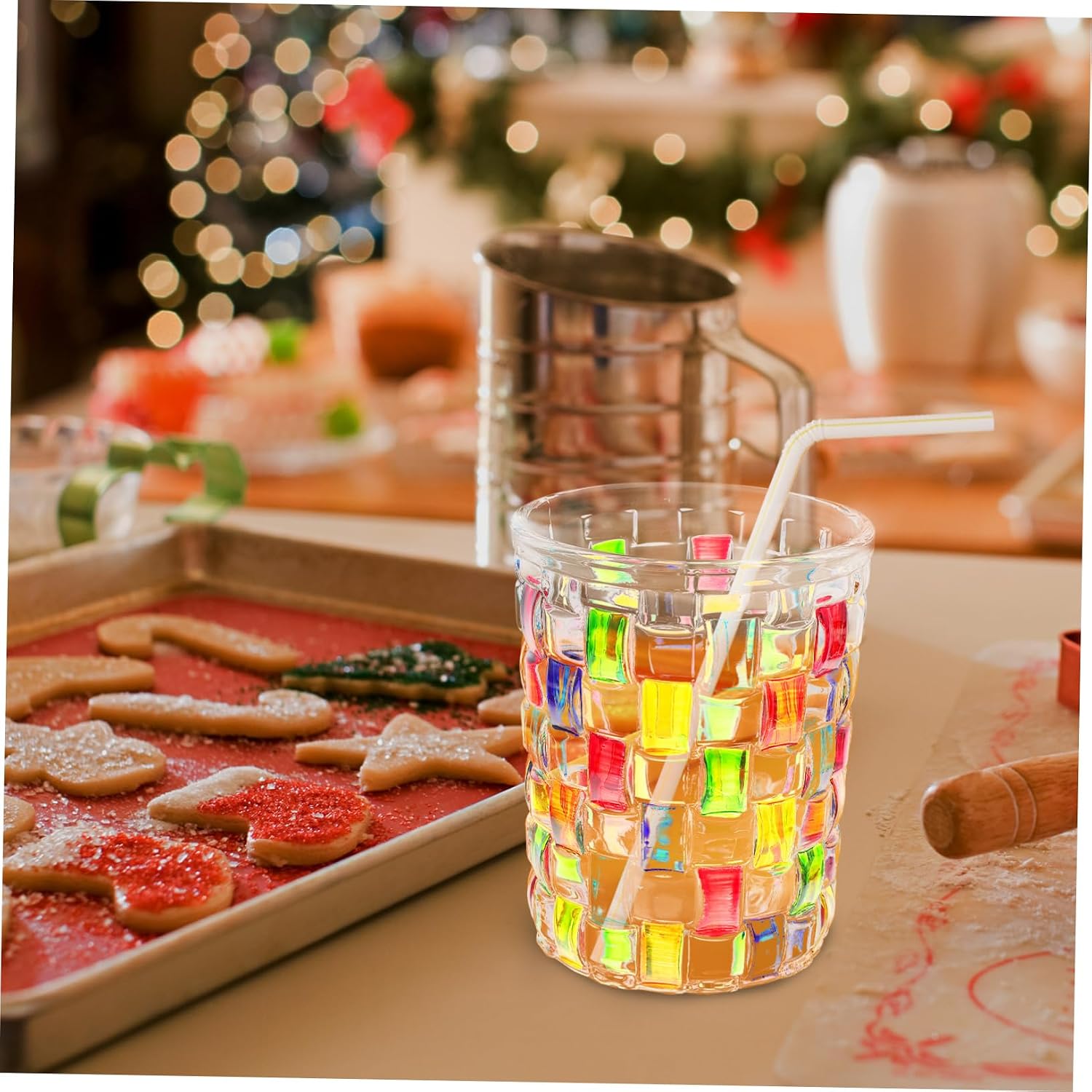 Painted Juice Cup Xmas Glass Beverage Glass Elegant Home