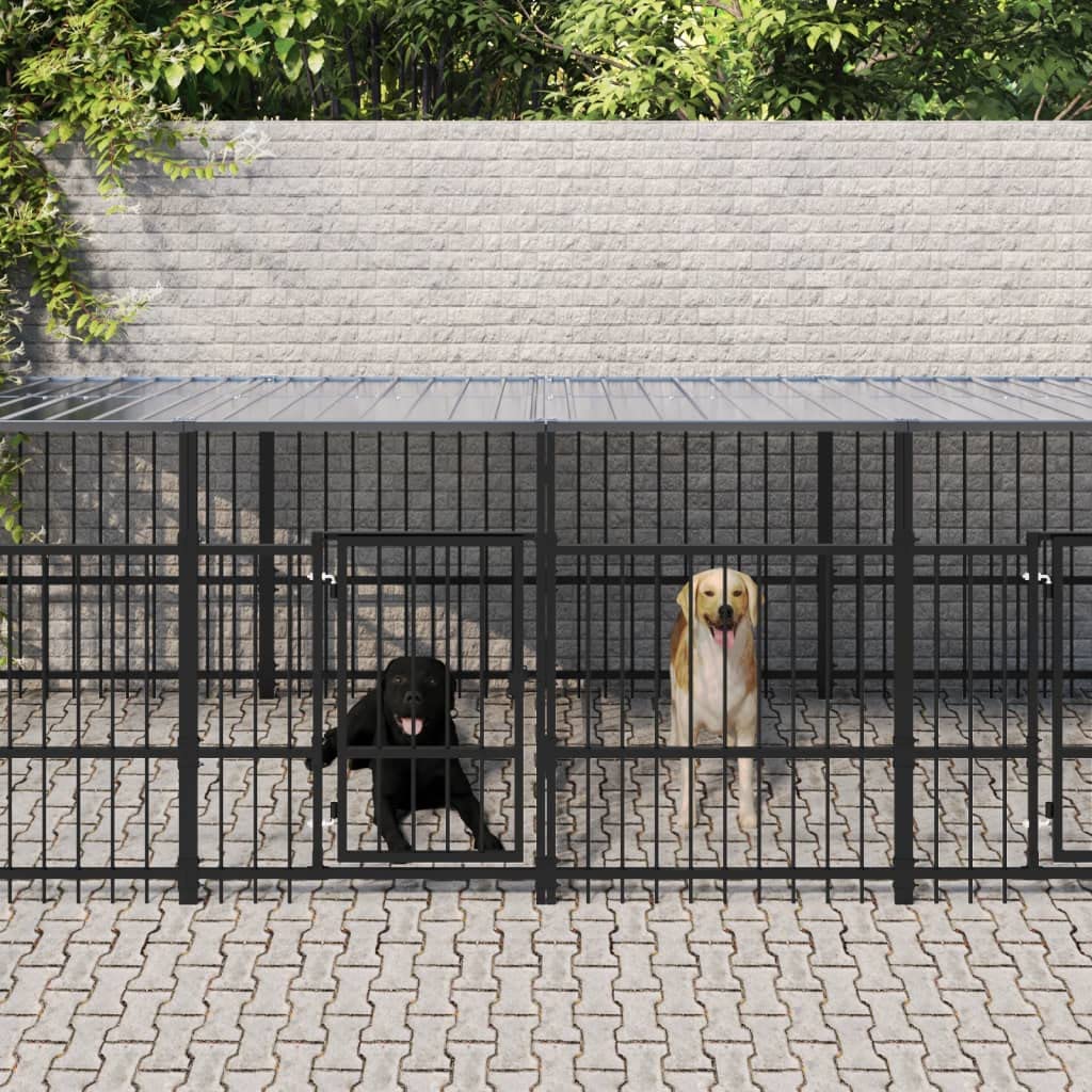 Perrera para perros de acero con recubrimiento en polvo con techo de 15,02 m², plegable y modular para cachorros y perros, protección segura y entrenamiento en el jardín o al aire libre