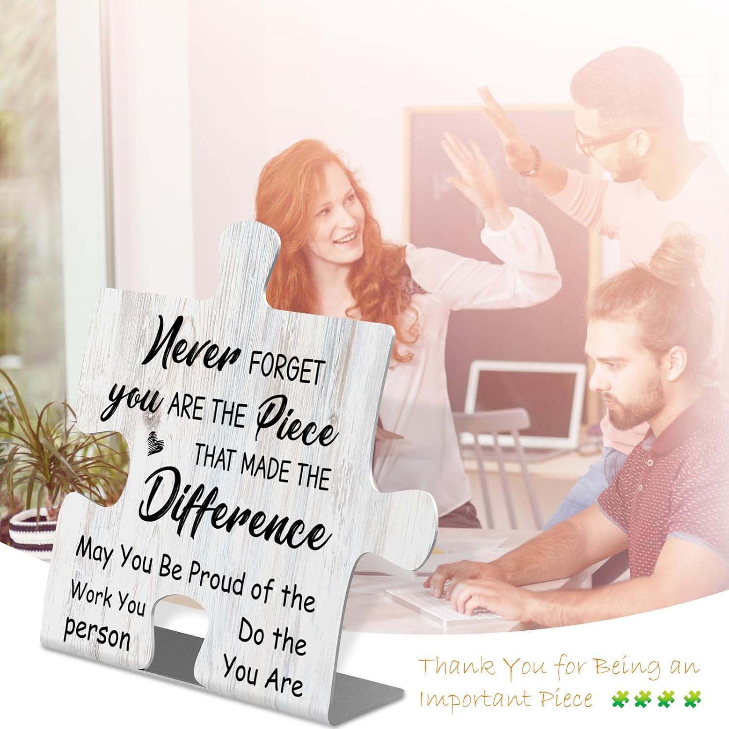 You Are the Piece That Made the Difference Desk Sign, Inspirational Gift for Women Men, Thank You Puzzle Plaque for Coworker, Teacher, Volunteer, Retirement, Graduation, Office Decor TZ332 - Image 2