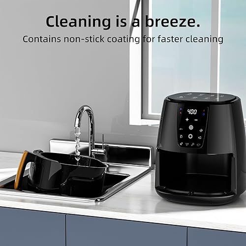 Miniatura 6 de XKV Freidora de aire digital de 5.8 cuartos de galón con ventana para uso en cocina, antiadherente fabricada sin PFAS, pantalla táctil, 160F  400F