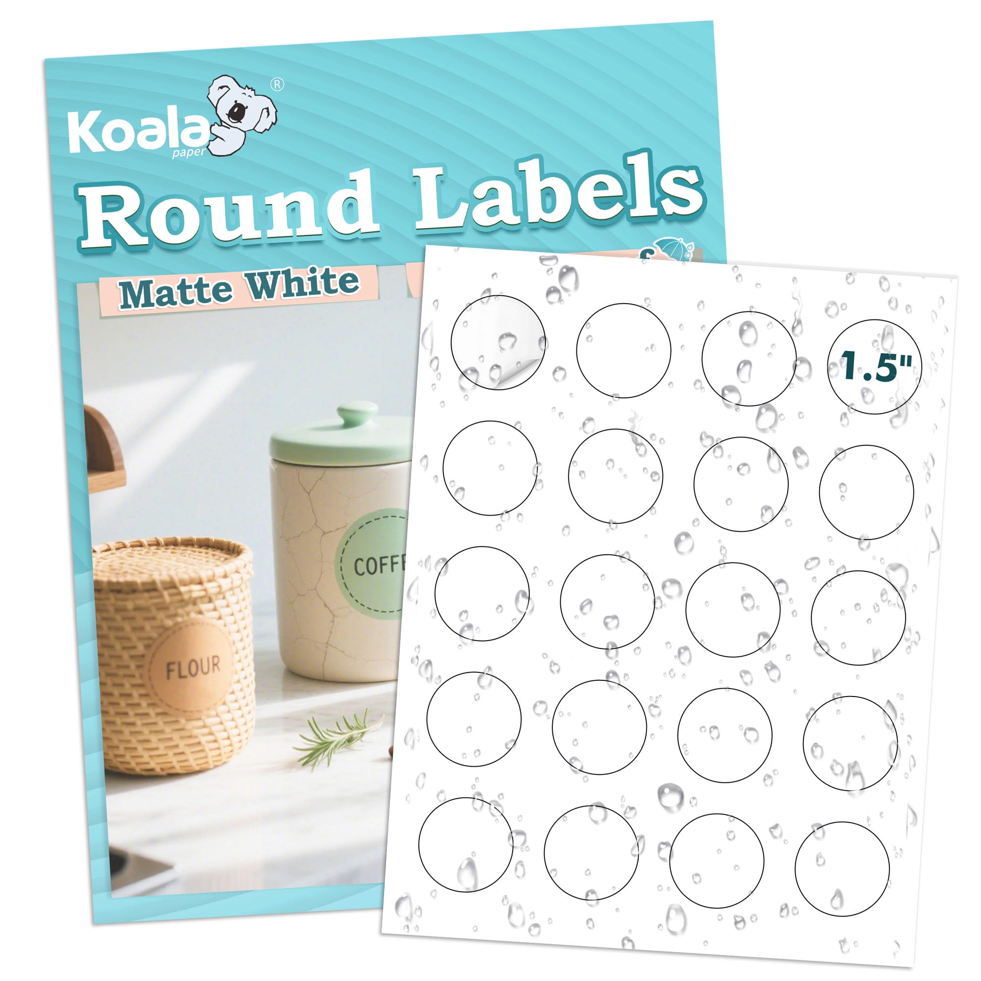 Photo 1 of Koala Round Labels 1.5 Inch, Matte Waterproof Printable Circle Stickers for Inkjet and Laser Printer, 400 Circle Labels for Brand Logo, Bottle, Jar