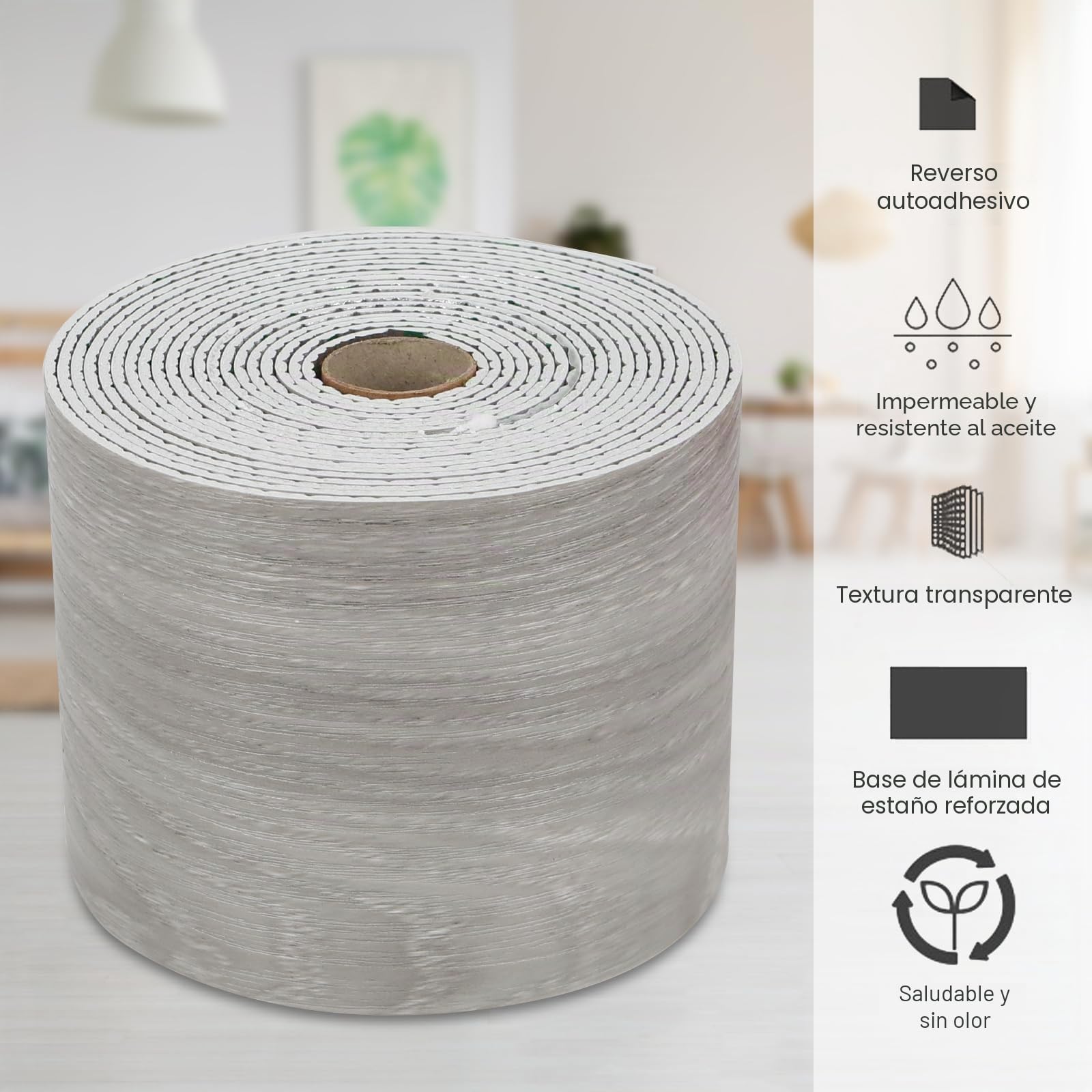 10cmx10m Rodapié Flexible Autoadhesivo, Blando Rodapie PVC Impermeable Brillante Zócalo Suave Borde de Papel Pintado Decoración (Grano de Madera Gris)