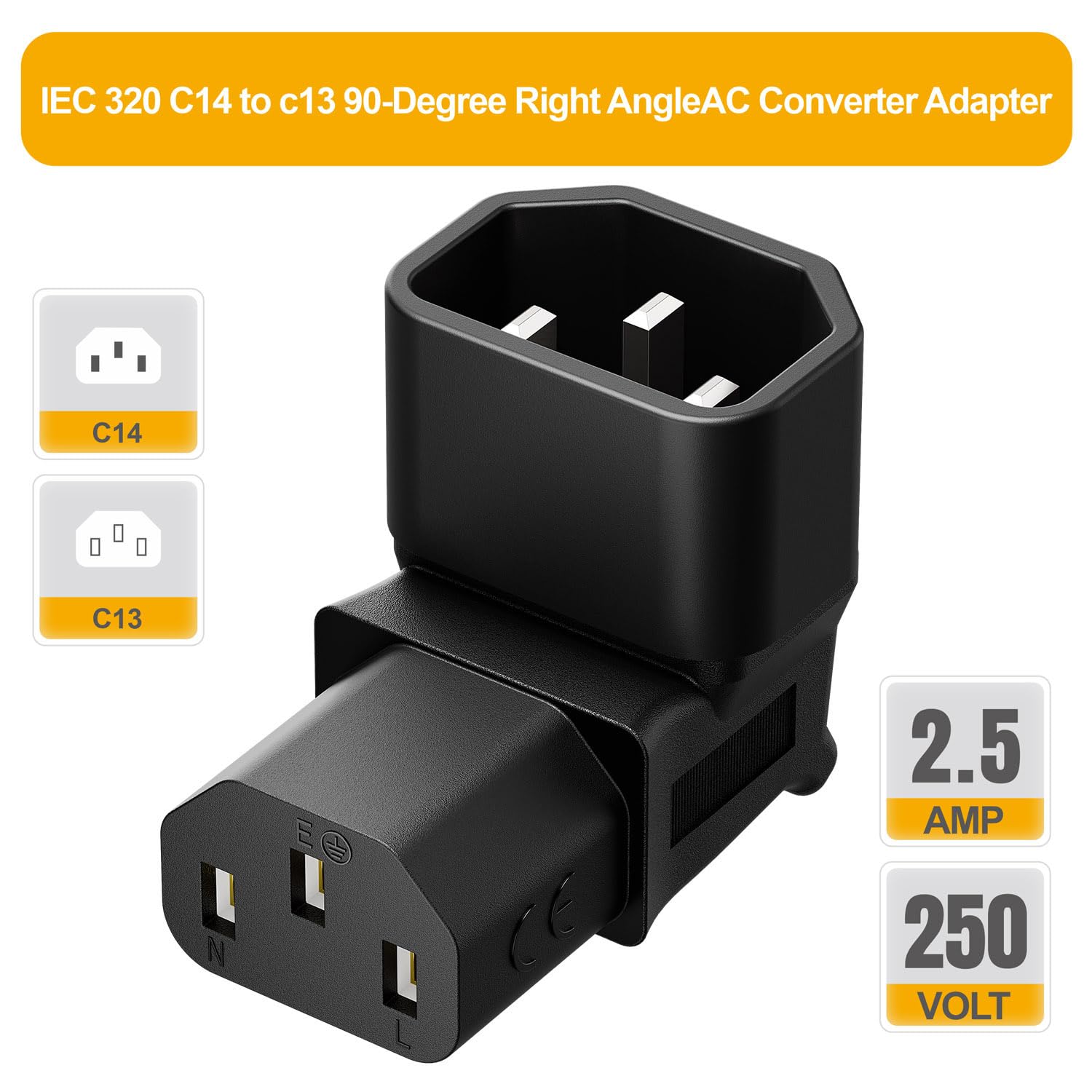 Chenyang IEC Mannelijk C14 naar omhoog Gerichte Rechthoekige 90 Graad IEC Vrouwelijk C13 Stroomverlenging Adapter