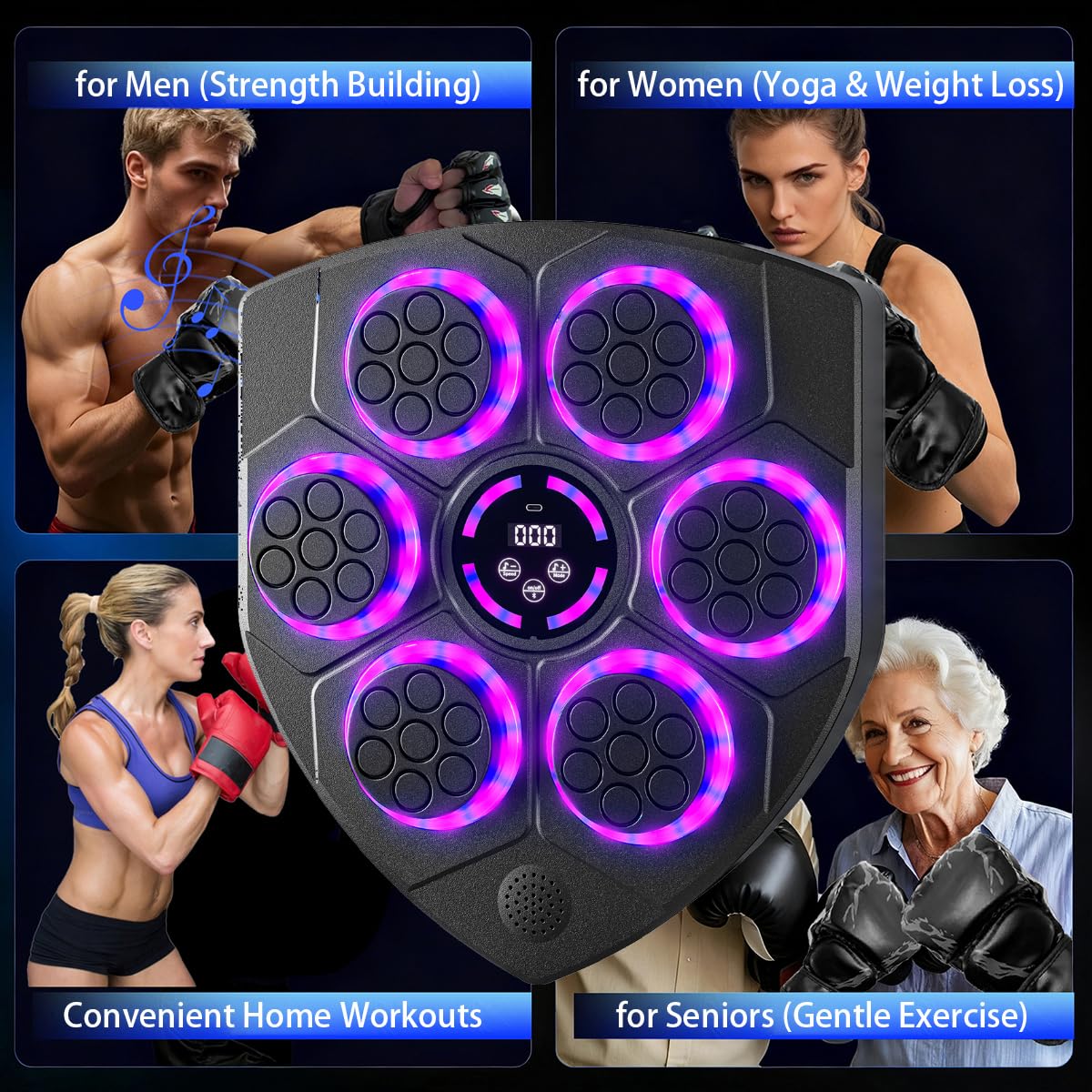Punzonatrice musicale con guantoni da boxe Smart Bluetooth Trainer Attrezzatura da palestra Macchina da parete per bambini Adulti Bersaglio di boxe elettronico Fitness per casa ufficio palestra