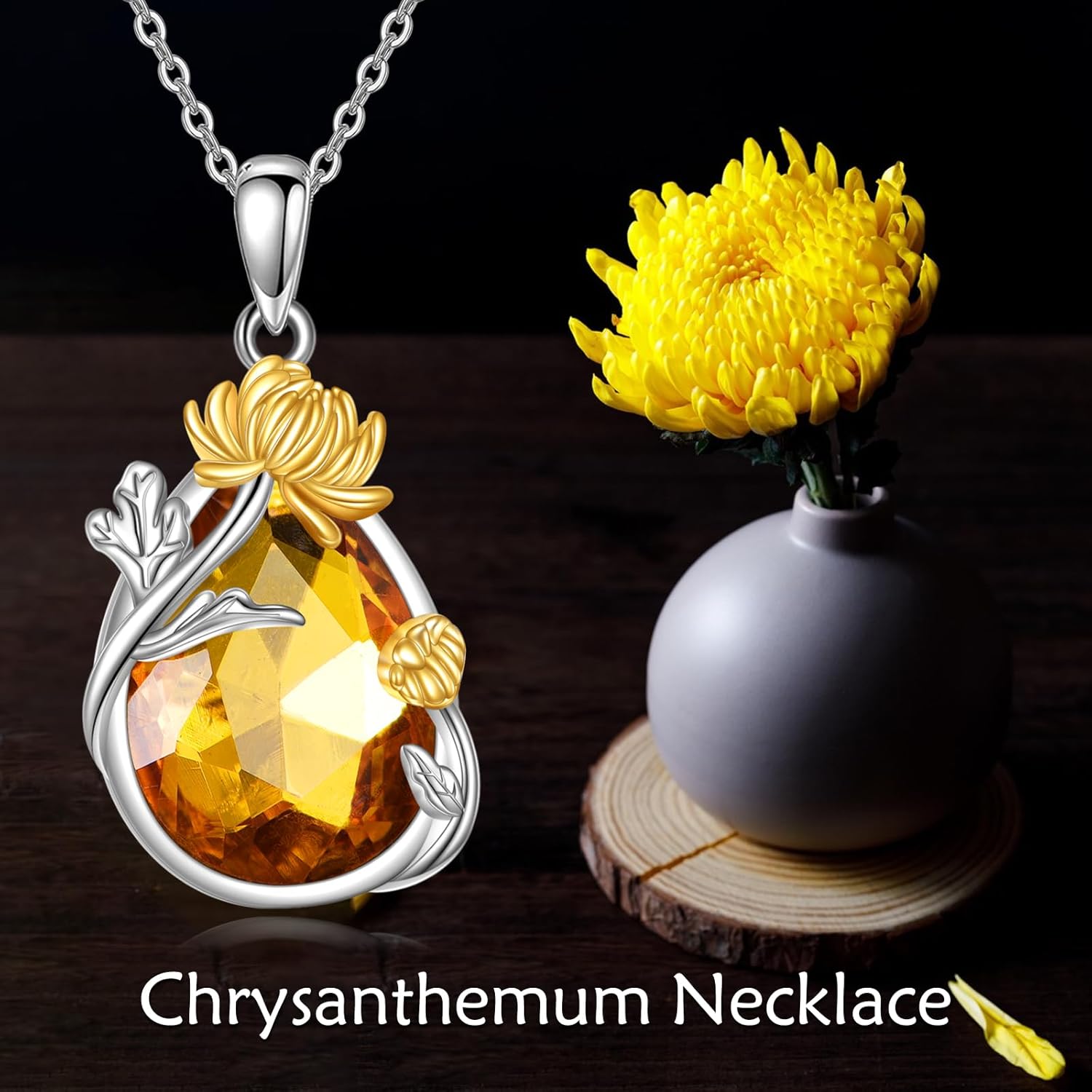 YFN Chrysanthemum Necklace Sterling Silver Marigold November Birthstone Pendant Necklace Citrine Jewelry for Women November Birthday Gifts - Image 6