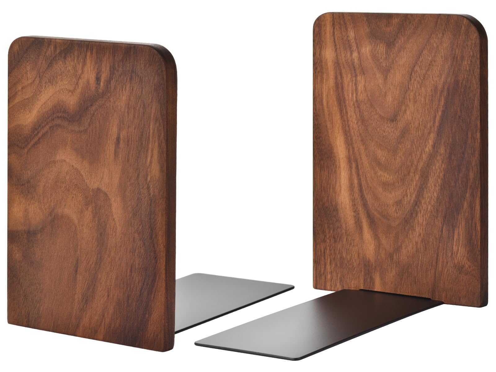 Book Ends, Black Walnut Wooden Bookends for Shelves - Heavy Duty Non-Slip Book Organizers, Upgraded Decorative Bookend Holders for Home, Kitchen, Office, Set of 2, Medium
