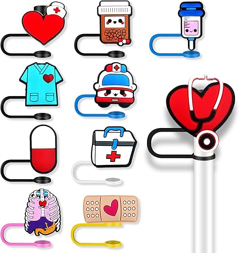 10 vasos con popote para enfermera para vaso, 2564 pulgadas (0.394 in), protector reutilizable, puntas de popote para accesorios de taza (10