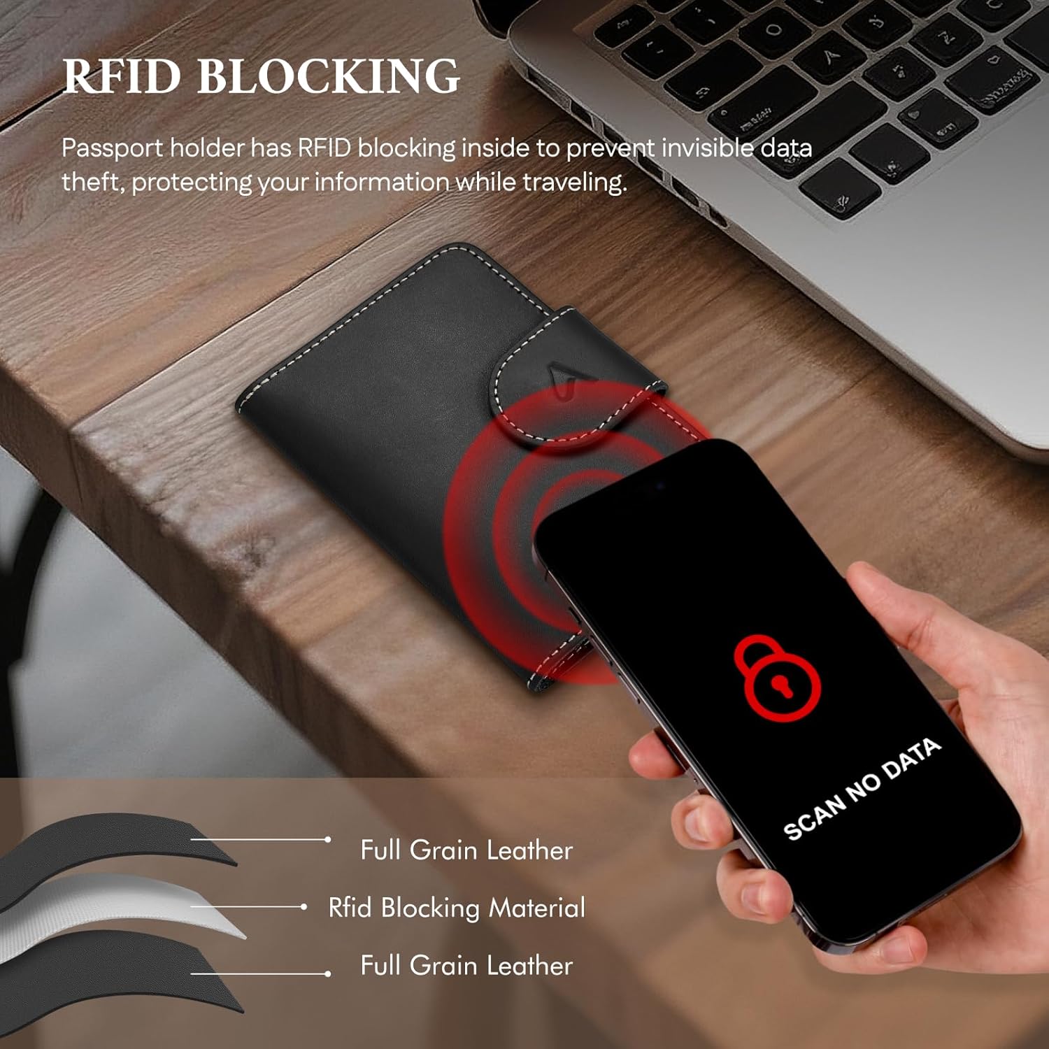 ALLIVE Passport Holder for Travel, Genuine Leather Passport Holder with AirTag Hidden Pocket, Rfid Blocking Passport Cover Travel Wallet for Women Men, Airport Essentials Gift (Black) - Image 3