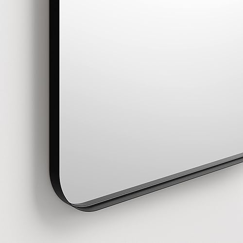 Miniatura 4 de Better Bevel - Espejo con marco de metal negro de 24 x 36 pulgadas, espejo rectangular de pared para baño, esquina redondeada