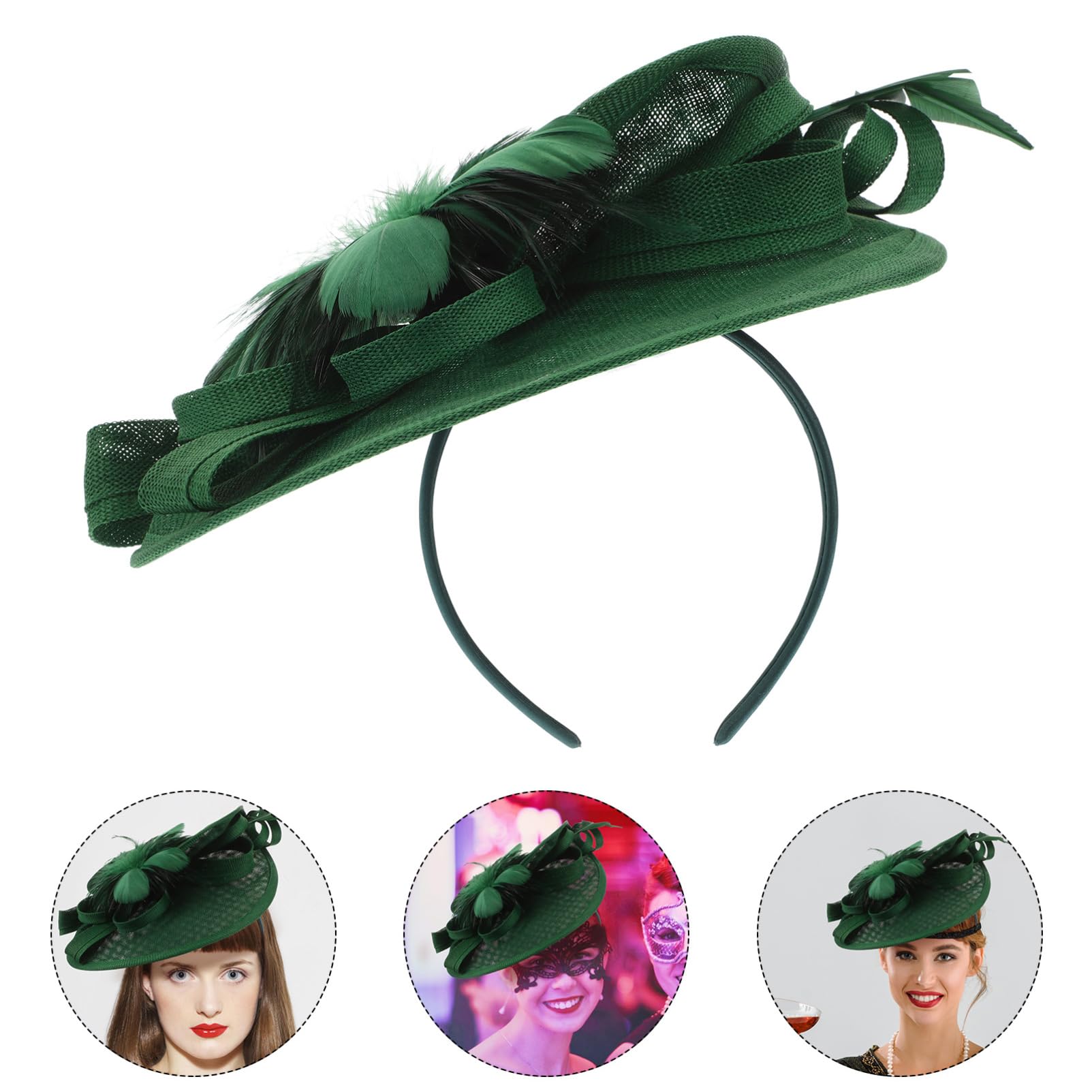 Fascinator Elegante Verde per Donna, Cappello Cerimonia Clip | Set da 1 Pezzo, Piume e Fiori Decorativi, Leggero, per Festa di Compleanno e Tè