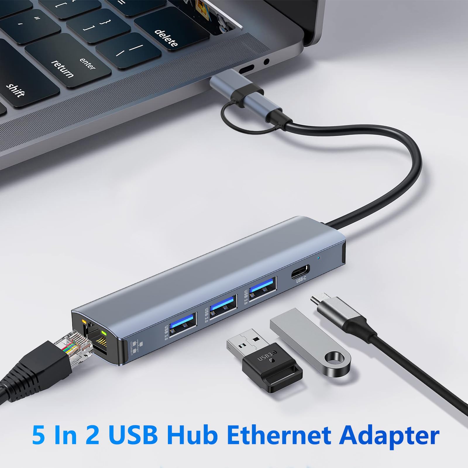 Adattatore USB-C To Ethernet Con PD 65W | 1000 Mbps | RJ45 Per MacBook, IPad, Android