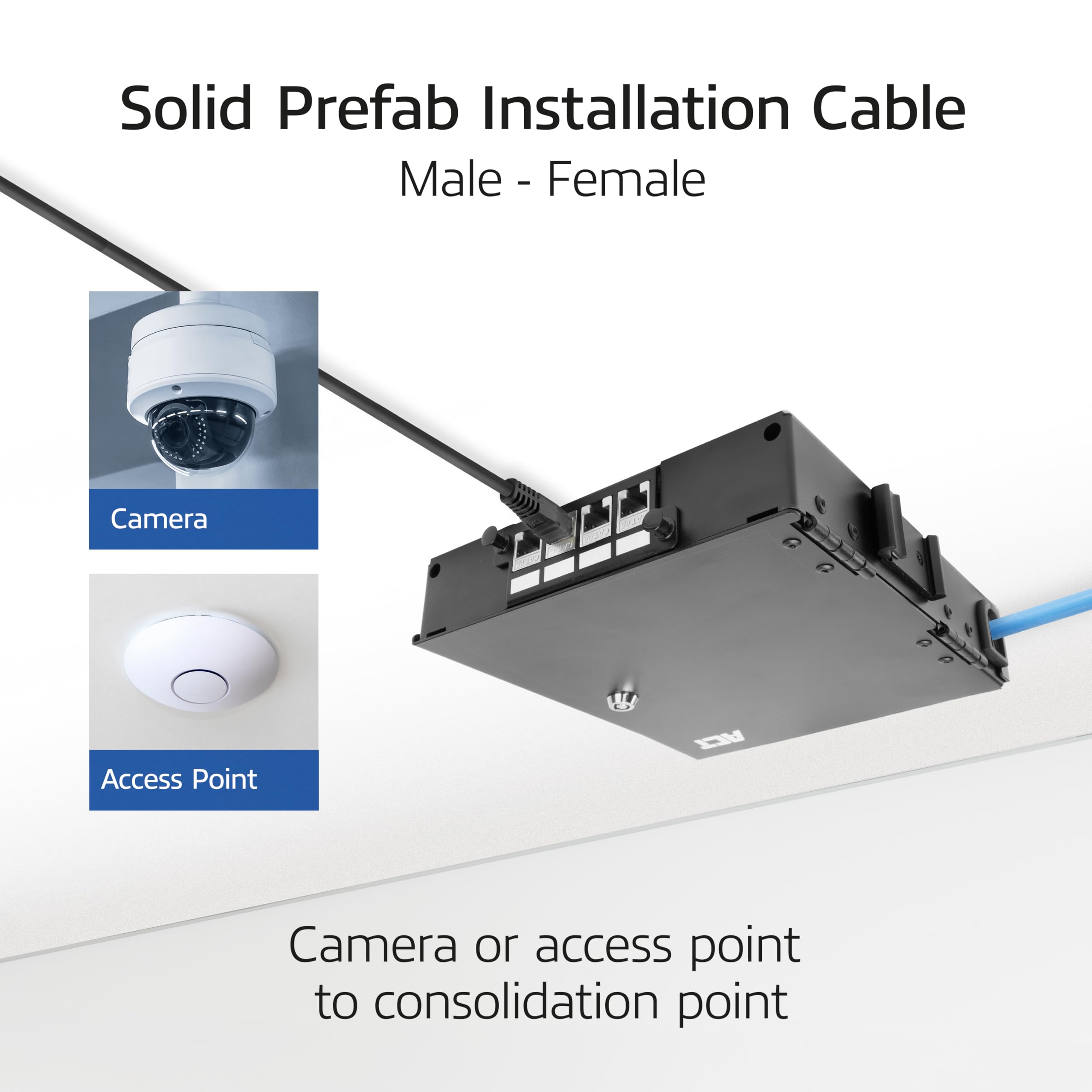 ACT Câble d'installation CAT6A S/FTP, 25 m, pré-assemblé, prise en charge 4PPoE, 100 W, 23 AWG, classification B2ca, connecteur RJ45, pour environnements à haut risque, mâle vers femelle - FB0125