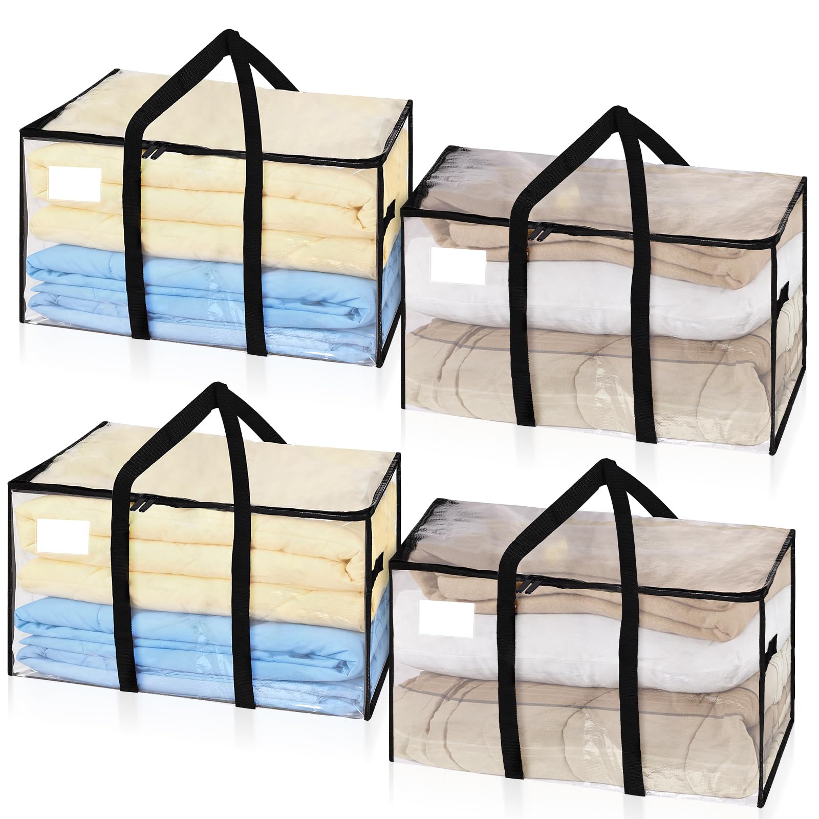 Lychico Moving Boxes & Storage Bags 4 Pack, 90L Clothes Organisers with Handle, Strong Woven Packing Bags for Seasonal Clothes, Bedding, Duvets, Christmas Decorations, Moving & Travel (27x13x15 in)