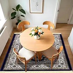 1 Tapete Belga Sala de Jantar Mesa Grande Es Cl 140 x 200 Vr (D5Cla Azul Vermelho Bege - Classico Medalhão Floral)