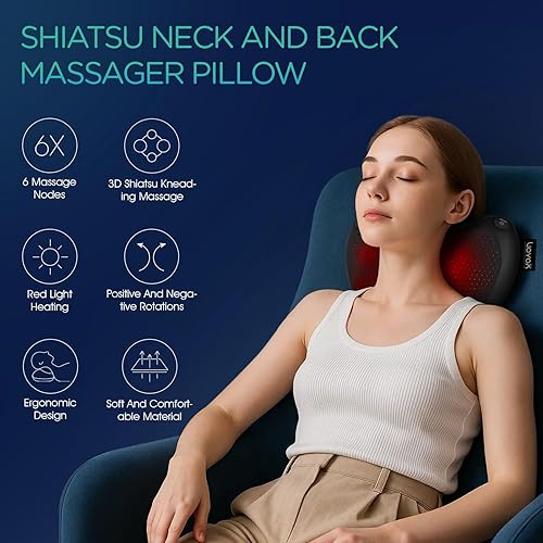 Miniatura 2 de VOYOR-Health Shiatsu Masajeador de cuello y espalda con calor, almohada de masaje de tejido profundo 3D para espalda baja, hombro, pantorrilla, pie,
