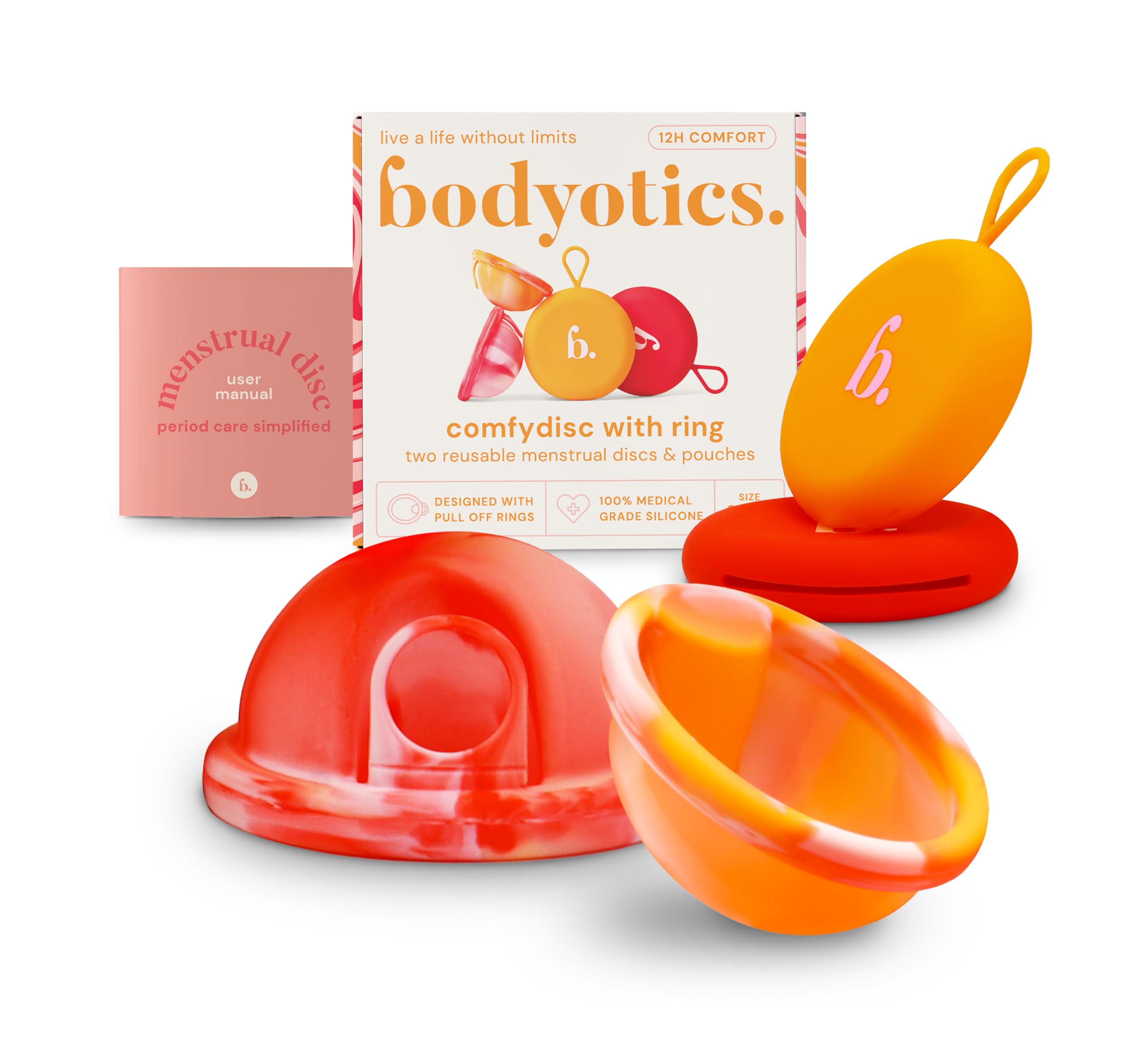 Menstrual Disc Reusable, 2-Pack Size S & L - Softer Than Menstrual Cups and Can Be Used Intimate Moments - Comfort-Fit Period Disc Set with 12 Hr Wear - 100% Medical Grade Silicone