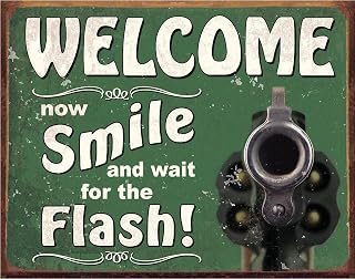 Desperate Enterprises Welcome Smile for The Flash Tin Sign - Nostalgic Vintage Metal Wall Decor - Made in USA