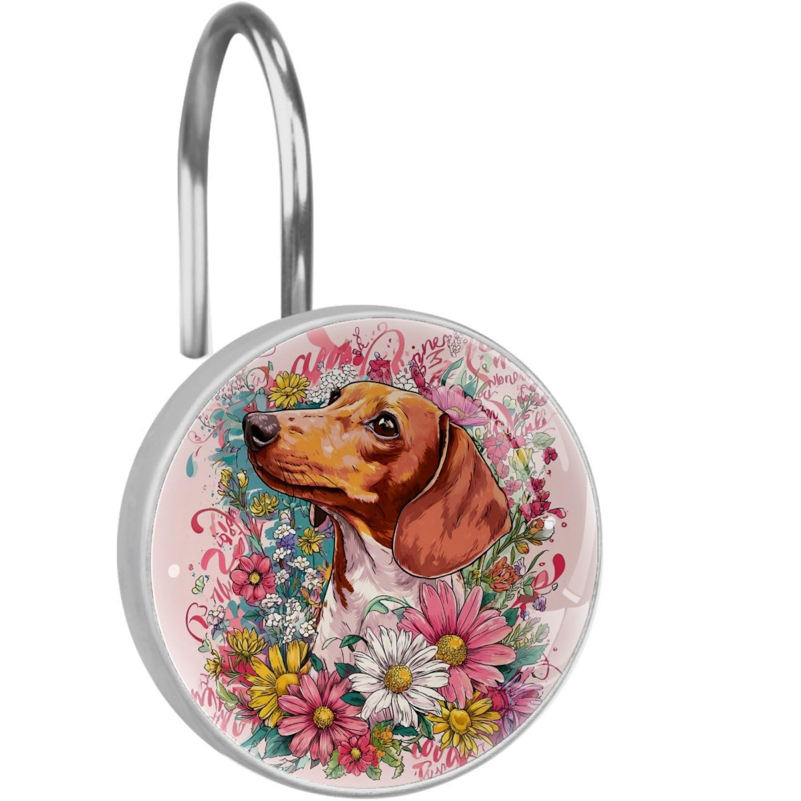 VAPOKF Shower Curtain Hooks, 12PCS Sausage Dog Daisy Shower Curtain Hook for Bathroom Decors Home Bedroom