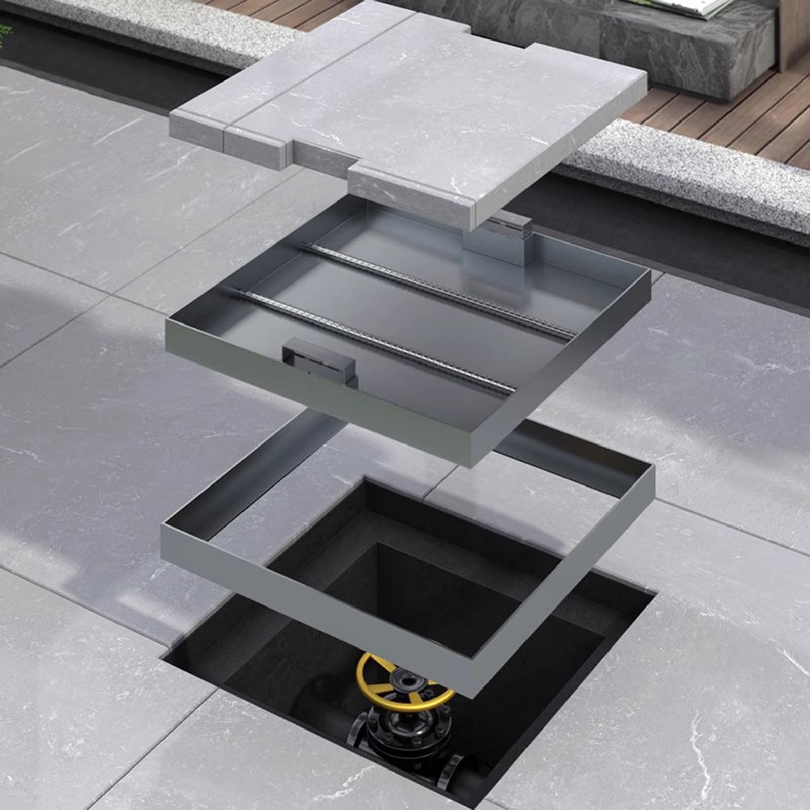 Tapa Arqueta Empotrada, Trampilla de Acceso al Suelo de Acero Inoxidable 304, Cuadrada de Tanque Séptico, Capacidad de Carga de 400 Kg, para Pavimento y Patio(40x40x5cm/16x16x2in)