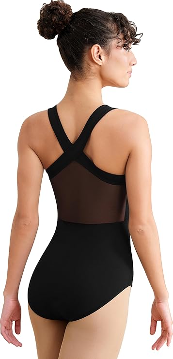 Hanebel Women Dance Leotard Adult Ballet Tank, Gymnastic Dancewear with Crisscross Straps, Mesh Splicing Back