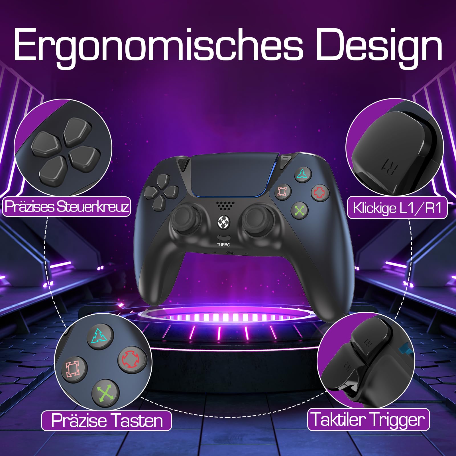 Ymir Wireless Luna Controller für Fire TV Stick, PC Bluetooth Gamepad, ALPS Joysticks ohne Drift Turbo Gyro 1200mAh Akku Schwarz
