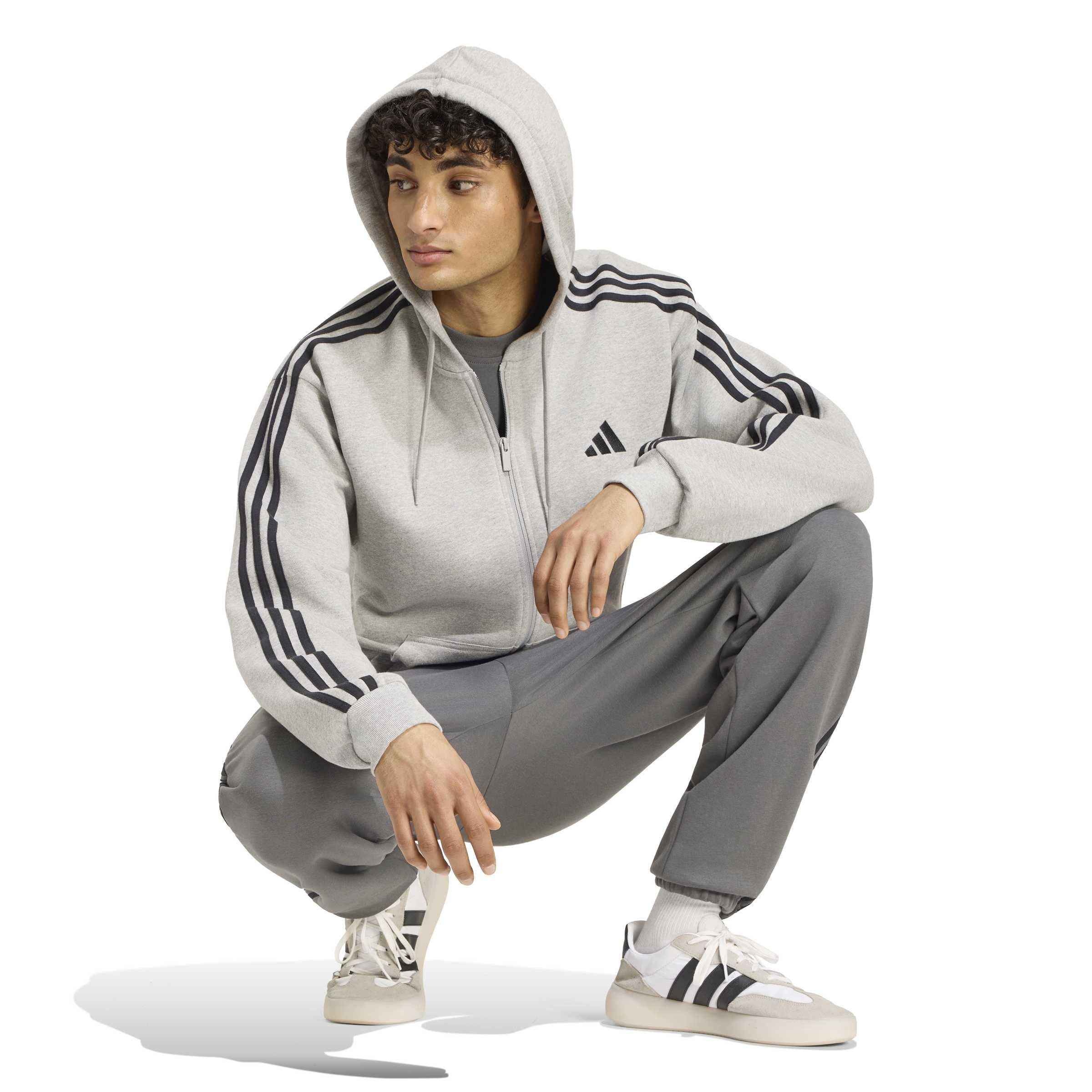 adidas Herren Essentials 3-Stripes French Terry Full-Zip Hoodie Sweatshirt, medium Grey Heather/White, XXL