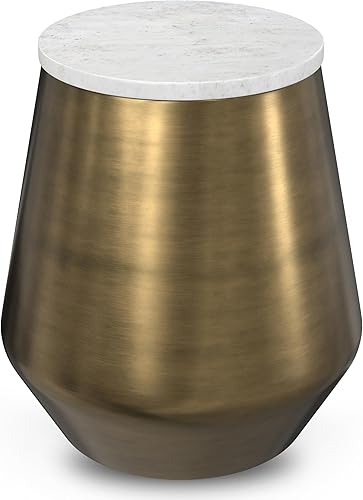 Miniatura 83 de SIMPLIHOME Johnsen - Mesa de metal, 15 pulgadas de ancho, con tambor de hierro macizo, color plata antigua con patrón tribal, mesa auxiliar redonda