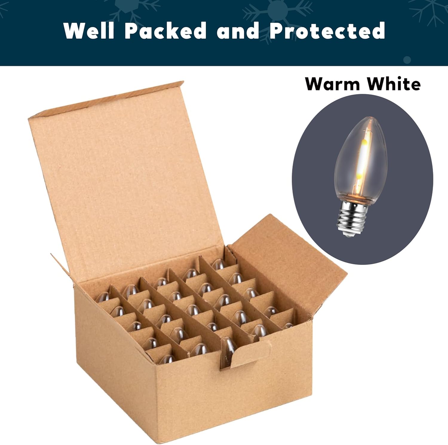 JOYIN C7 LED Light Bulbs - Replacement E12 Base Bulbs for Window Candles & Chandeliers (Warm White, 25 Pack)