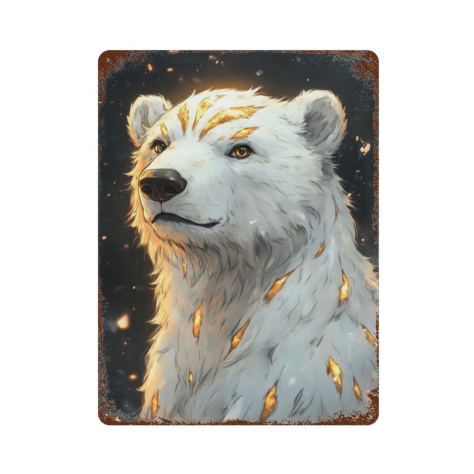 Golden Polar Bear Animal Rustic Tin Plaque 15.7"x11.8", for Shed, Workshop And Garage Wall Decor, Shabby Chic Decor