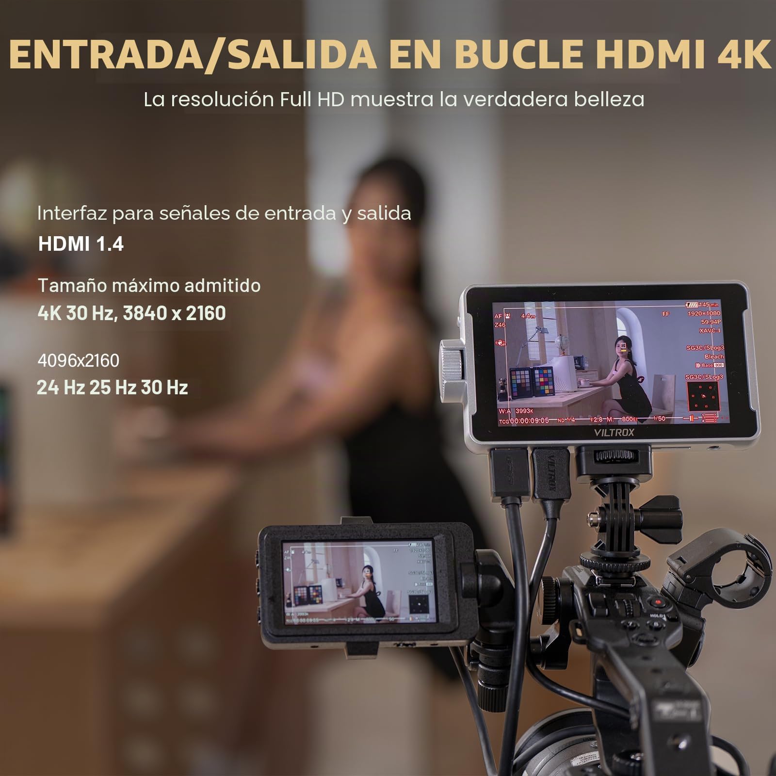 VILTROX DC-V1 5,5" Monitor de campo para cámara DSLR Monitor táctil 4K HDMI Video Monitor externo para Sony Canon Nikon 2000nits 3D LUT 1920×1080 IPS HD Video con batería recargable Hood