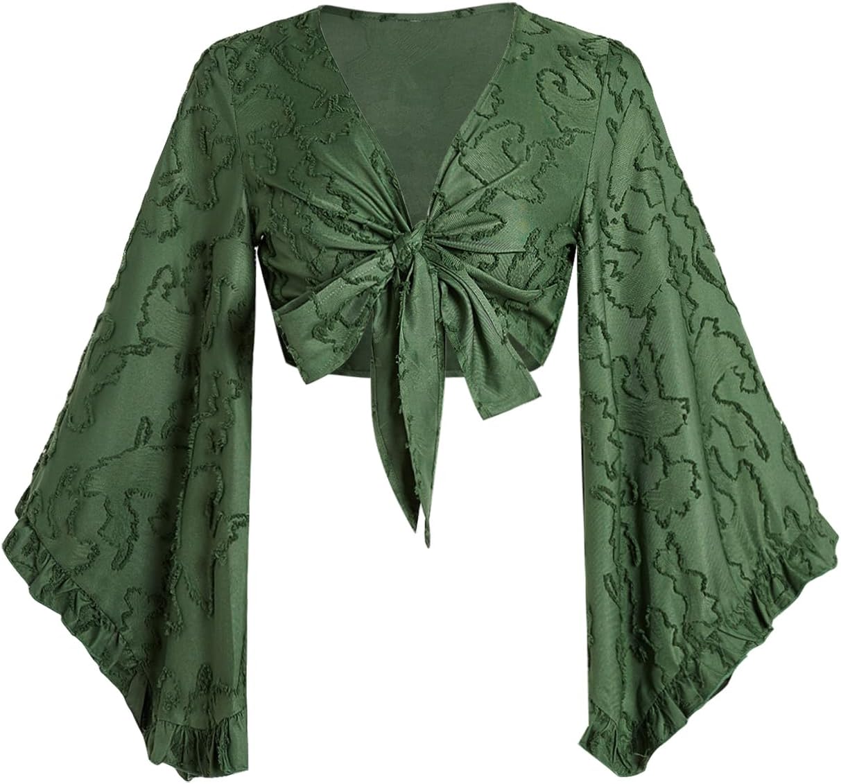 Women's Boho Tie Front Bell Sleeve Top