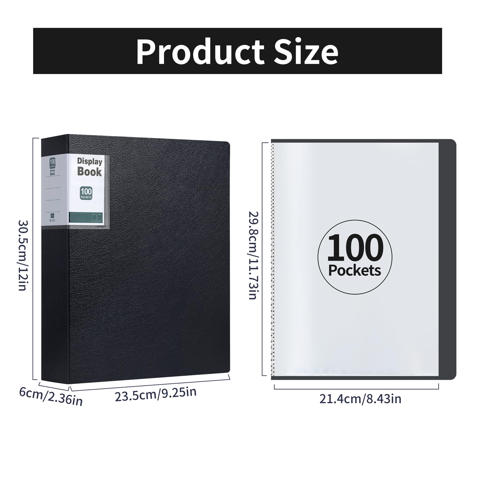 2 Unidades Carpeta Fundas Plastico A4, Carpetas de Fundas con 100 Bolsillos(Negro)