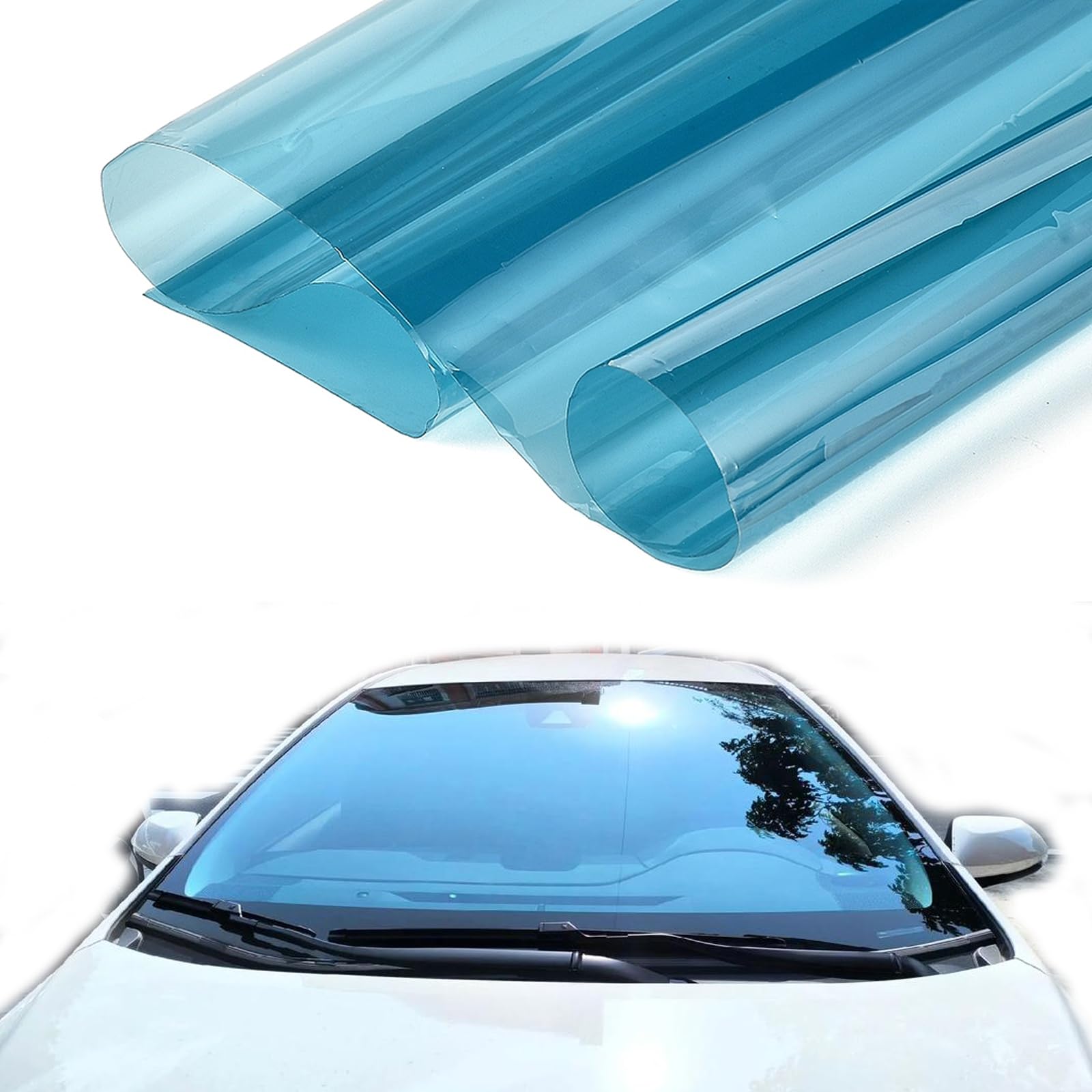 VLT 68% Himmelblaue Scheibenfolie Auto für Frontscheiben, PET Scheiben Folie, Sonnenschutzfolien scheiben tönung Folie Auto (100 x 300 cm)