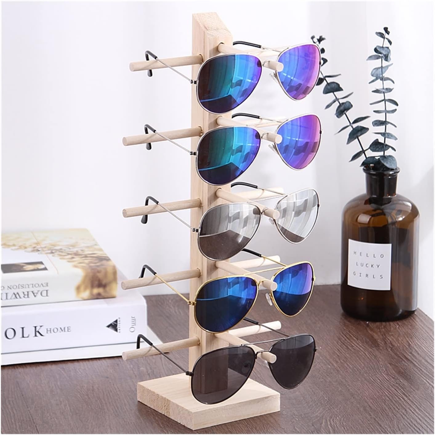 Sun Glasses Eyeglasses Wood Display Stands Shelf Glasses Display Show Stand Holder Rack 6 Sizes Sunglasses Display Stand (Color : 2 Layer) (5 Layer)