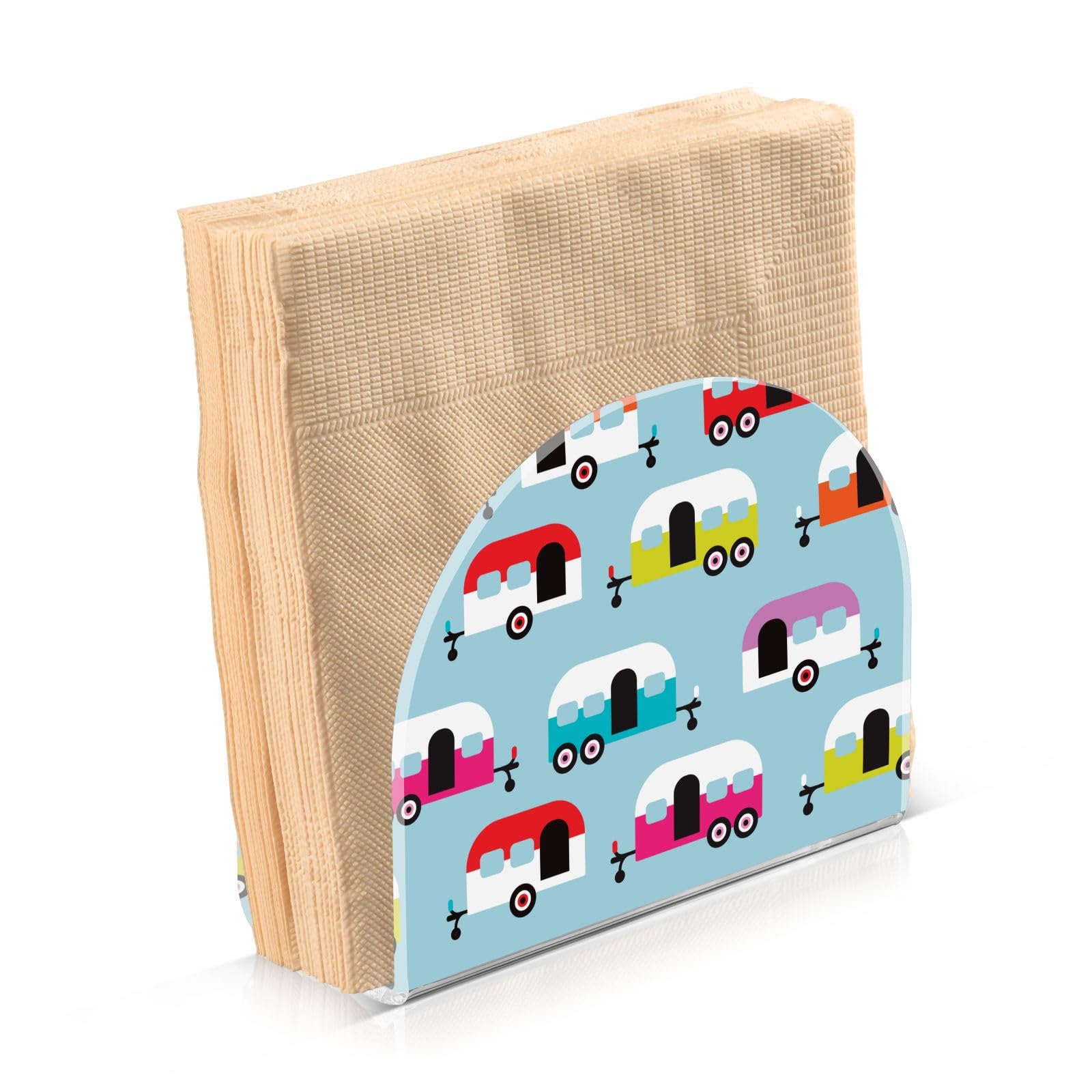 Happy Camper Caravan Napkin Holder, Acrylic Napkin Holders for Table Cocktail Napkins Dispenser Paper Stand for Home Kitchen Restaurant Bar, 1 Pc
