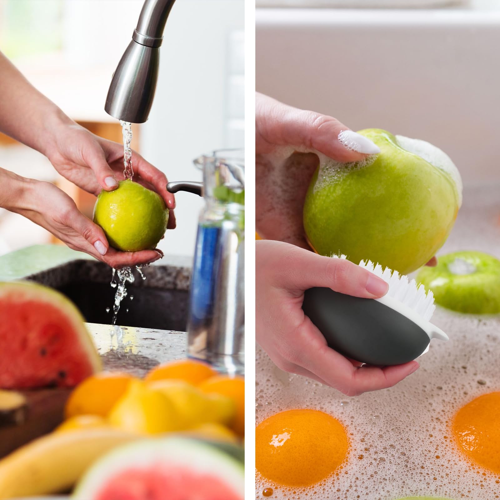 2 Cepillos De Verduras para Alimentos Cepillo De Frutas con Cerdas Flexibles Y Duras Cepillo De Limpieza De Agarre Antideslizante Cepillo De Limpieza para Lavar Patatas Huevos Hongos