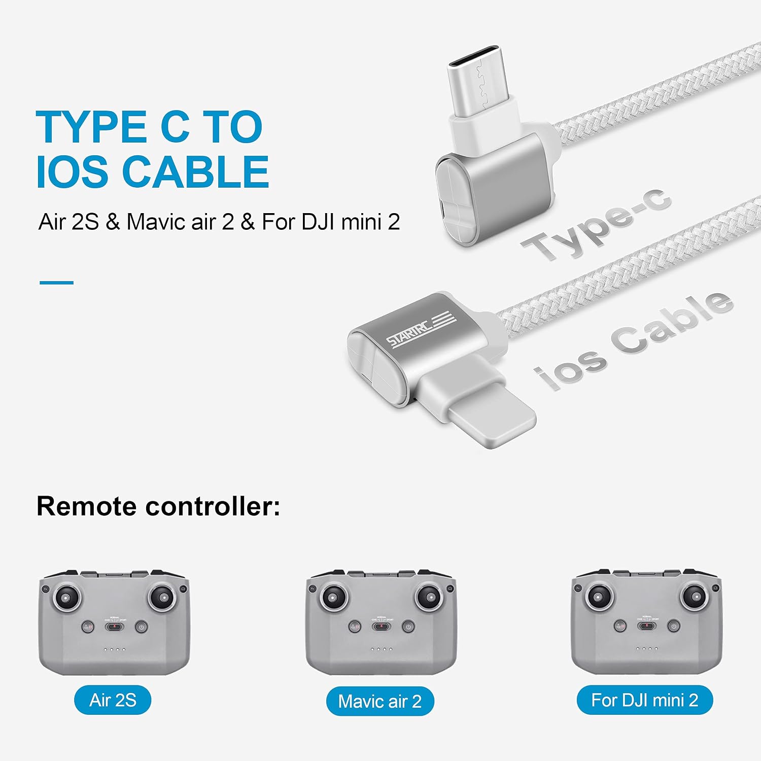 STARTRC 11.8 inch Mavic Mini 3 Pro Cable, USB C OTG Nylon Cable for DJI Air 2S/Mini 2/Mini 2 SE/Mini 3 Pro/Mavic Air 2 Drone Accessories,Tablet Smartphone Braided RC Data Cord Cable