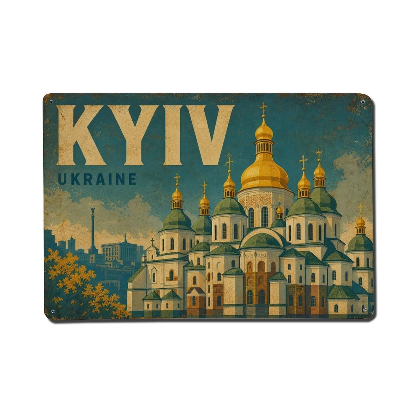 Metal Tin Sign Retro Travel Ukraine Kyiv Wall Deco