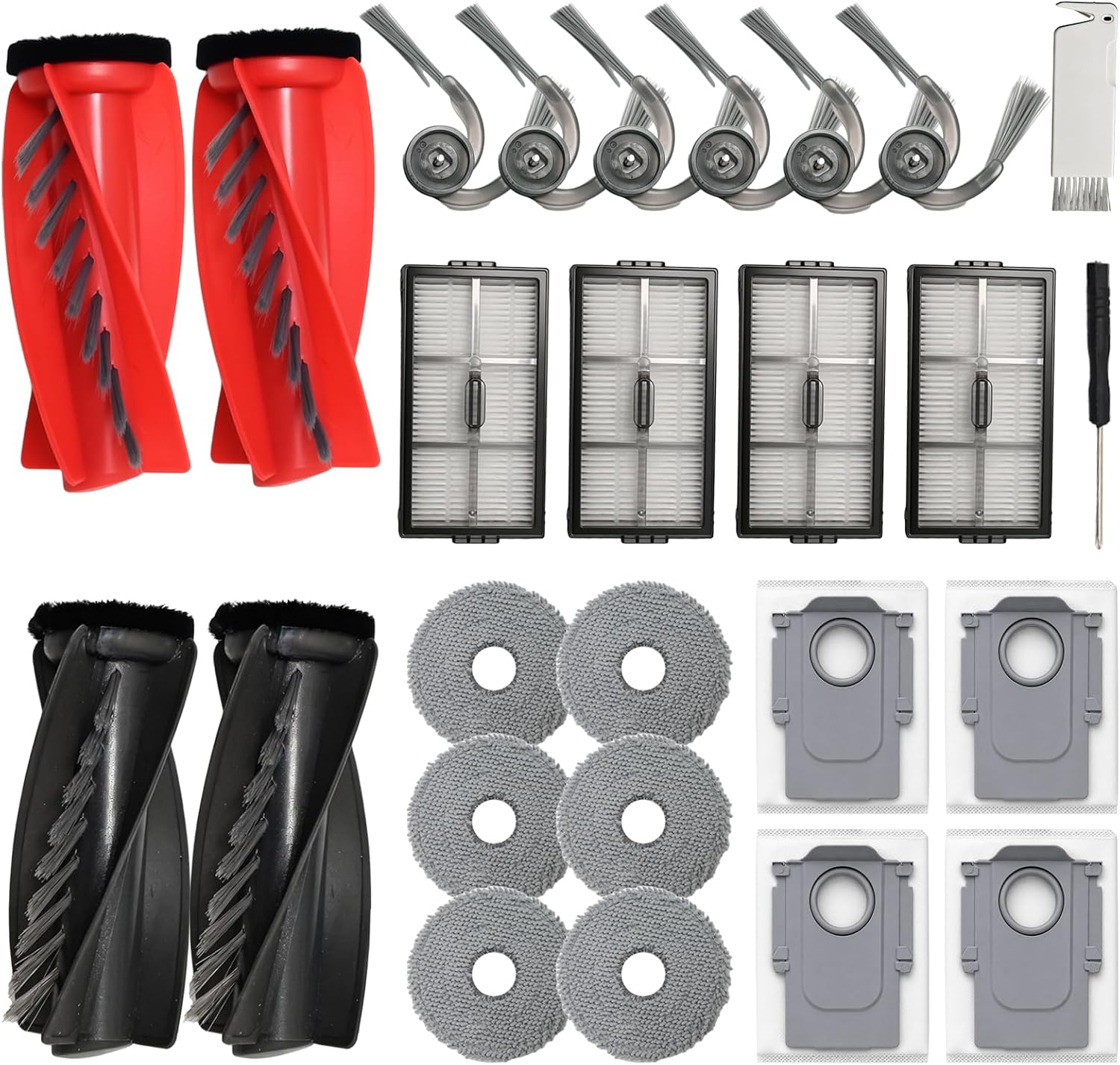 26 Pcs Saros 10R Accessories Kit Compatible with Roborock Saros 10R / Saros 20 / Qrevo CurvX Robot Vacuum, Replacement Parts with 4 Roller Brushes, 6 Mop Pads, 4 Dust Bags, 6 Side Brushes, 4 Filters