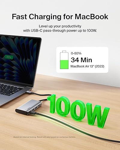 Miniatura 5 de Belkin Hub USB C, base multipuerto 4 en 1 para laptop con HDMI 4K, estación de acoplamiento USB C con entrega de alimentación de paso de 100 vatios,