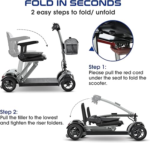Miniatura 6 de Metro Mobility Patinetes eléctricos de movilidad de 4 ruedas para adultos, capacidad de 300 libras, scooter plegable de movilidad para personas