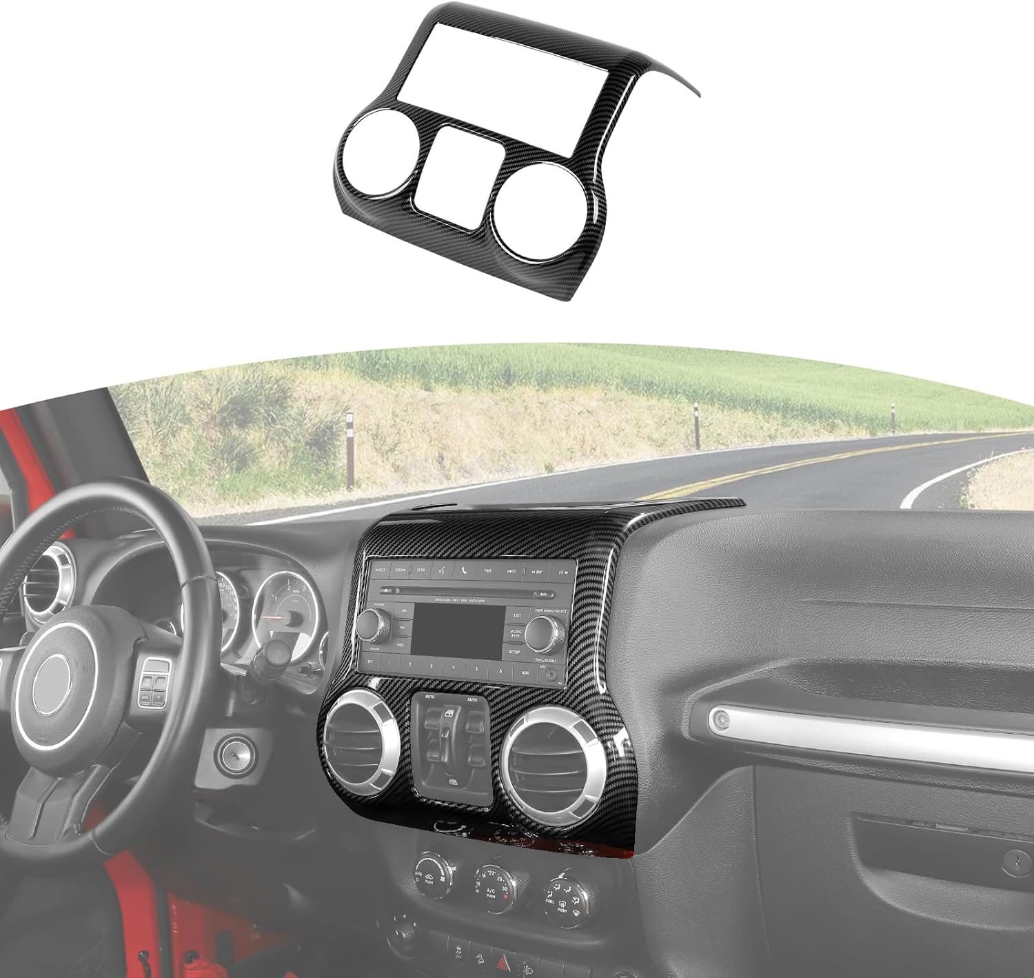 RT-TCZ for Jeep JK Black Carbon Fiber Dash Console Radio Screen/Vents Cover Trim for Jeep Wrangler JK JKU 2011-2017 ABS Interior Accessories 1pc