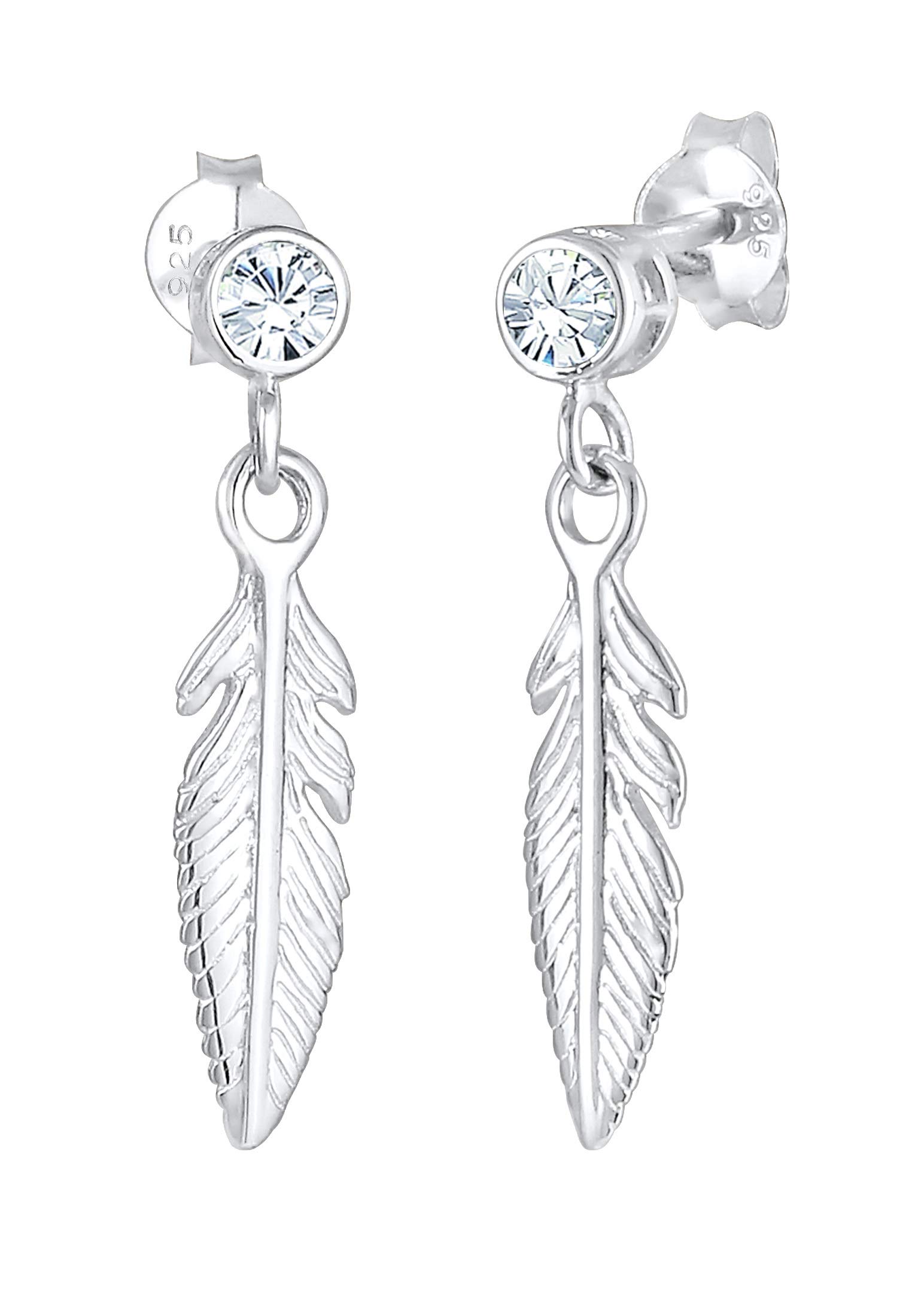 Elli Earrings Women Feather Pendant Modern with Crystals in 925 Sterling Silver