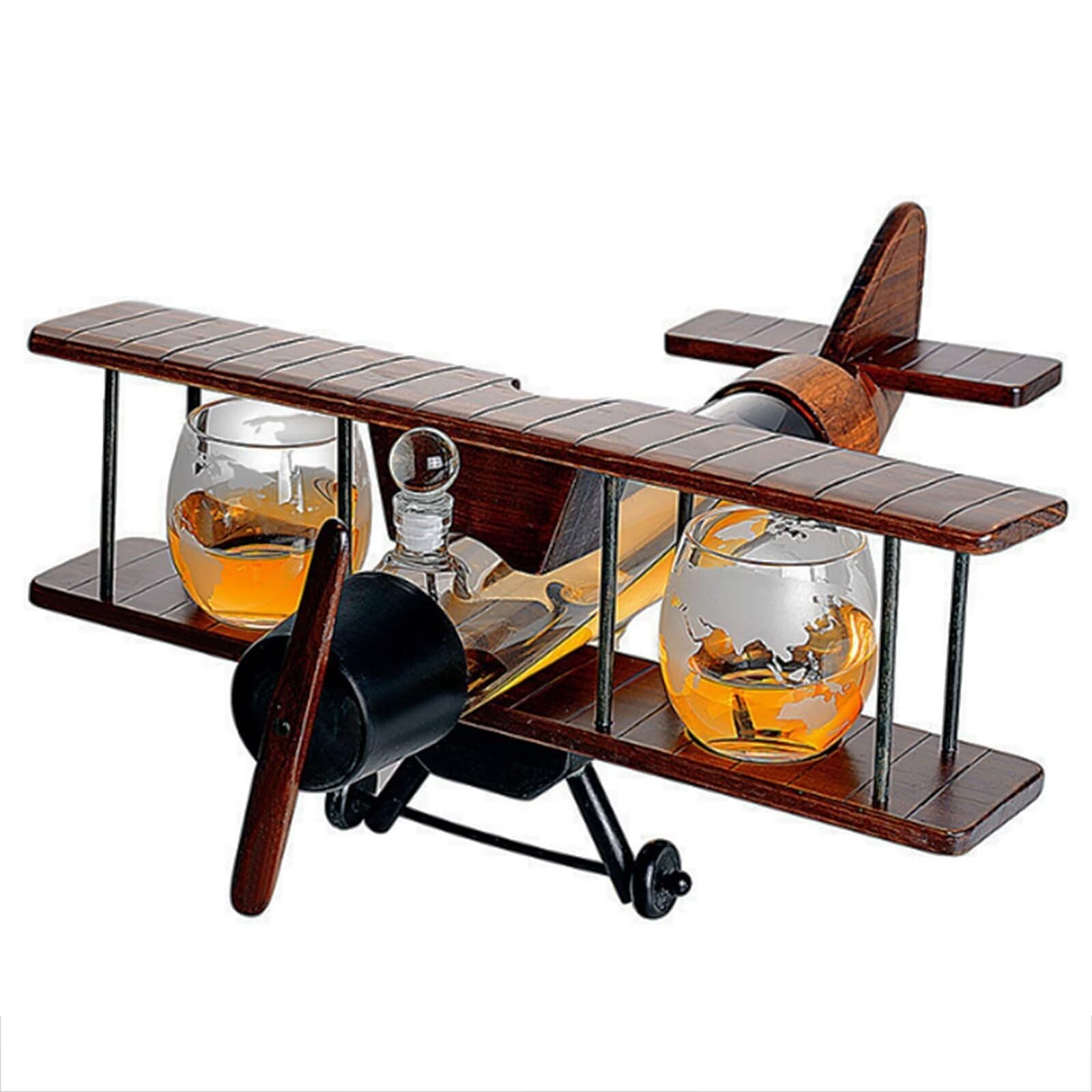 Carafe A Decanter Whisky - Statue Bouteille Whisky, Carafe À Whisky En Forme D'avion 1000 Ml, Avec Support Et Deux Tasses, Ensemble De Bouteilles De Vin En Verre Borosilicate